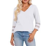 Camicia con scollo a V, maniche a tre quarti, maglietta casual, elastica, traspirante, morbida, comoda, per tutti i giorni, bianco, 3XL