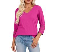 Camicia con scollo a V, maniche a tre quarti, maglietta casual, elastica, traspirante, morbida, comoda, per tutti i giorni, Colore: rosso, XL