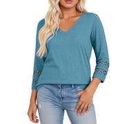 Camicia con scollo a V, maniche a tre quarti, maglietta casual, elastica, traspirante, morbida, comoda, per tutti i giorni, Blu, L