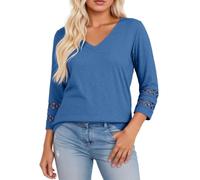 Camicia con scollo a V, maniche a tre quarti, maglietta casual, elastica, traspirante, morbida, comoda, per tutti i giorni, Blu marino, XXL