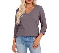 Camicia con scollo a V, maniche a tre quarti, maglietta casual, elastica, traspirante, morbida, comoda, per tutti i giorni, grigio scuro, L