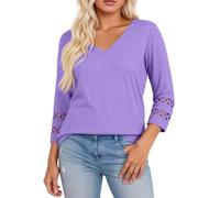 Camicia con scollo a V, maniche a tre quarti, maglietta casual, elastica, traspirante, morbida, comoda, per tutti i giorni, Lilla, S