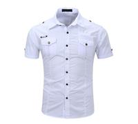 Camicia con spalline, uomo Europa e Stati Uniti, camicia a maniche corte da uomo per attività all'aria aperta, grandi dimensioni, cargo da uomo, per il tempo libero, a maniche lunghe, bianco, 3XL