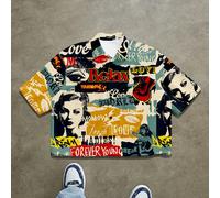 Camicia con taglio corto a stampa con ritratto retrò su tutto il capo, adatta per l'estate, per uomo L,M,S,XL,XS,XXLFumetto,Geometrico,LettereTessuto intrecciato