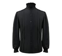 Camicia con volant gotico, a maniche lunghe, per il rinascimento, medievale, da pirata, elegante, a maniche lunghe, stile gotico, steampunk, da uomo, A2 nero., S