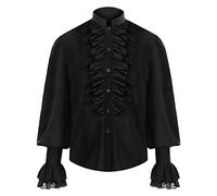 Camicia con volant gotico, a maniche lunghe, per il rinascimento, medievale, da pirata, elegante, a maniche lunghe, stile gotico, steampunk, da uomo, C nero., M