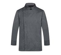 Camicia Coreana Uomo,Giacca da cuoco Unisex Abbigliamento da cuoco Hotel con maniche lunghe e bottoni rossi a contrasto Giacca da cuoco per uomo e donna
