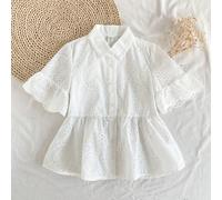 Camicia corta a maniche corte con colletto, di moda, con design traforato, versatile, adatta per il tempo libero a casa, attività all'aperto o vacanze, che offre un aspetto confortevole e alla moda pe