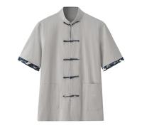 Camicia corta da uomo alla moda in lino, design alla moda, per il tempo libero, abbigliamento tradizionale cinese Wushu Qigong Abbigliamento da allenamento Vintage Button Down Top, X01 grigio., 4XL