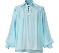Camicia costume PIRATA Rinascimentale Medievale d'epoca Tunica blu celeste XS