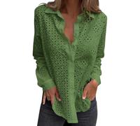 Camicia Cotone Donna 3/4 Ricamo Estate Estive Blusa Colletto Ampia Oversize Eleganti Abbigliamento da Spiaggia per Lavorare Fuori Dall'Ufficio Camicetta Donna Only