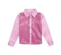 Camicia da Bambina a Maniche Lunghe con Paillettes Luccicanti per Bambina, per Costume da esibizione di Danza Jazz Camicia per 8 Anni