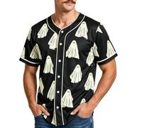 Camicia da Baseball a Maniche Corte da Uomo con Stampa di Halloween e Colle | T Shirt Uomo Nera Cotone Logo Papa Viola Supereroi Corta Giapponese Dentro Garzata Tasche Pois Belli