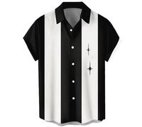 Camicia da bowling a maniche corte da uomo, stile casual, vintage e anni '50, con abbottonatura e blocchi di colore a contrasto, camicia cubana estiva, Stella., M