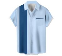 Camicia da bowling a maniche corte da uomo, stile casual, vintage e anni '50, con abbottonatura e blocchi di colore a contrasto, camicia cubana estiva, 4XL