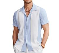 Camicia da bowling alla moda uomo hawaiana manica corta aderente abbottonata