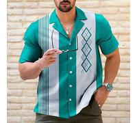 Camicia da bowling casual uomo stile vintage retrò a righe top abbottonati