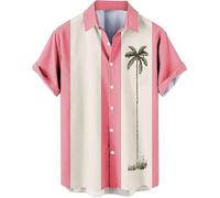 Camicia da bowling da uomo anni 50 Rockabilly Hawaii Camicie taglie forti con bottone verso il basso, camicia a maniche corte retrò per il tempo libero Golf Estate, rosa, L