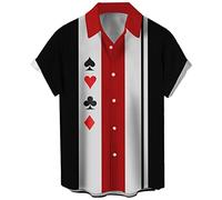 Camicia da Bowling Vintage da Uomo Anni '50 retrò Manica Corta Button Down Camicie, Attizzatoio., L