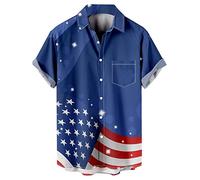 Camicia da bowling vintage da uomo anni '50 retrò manica corta button down camicie, Blu patriottico, M