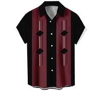 Camicia da Bowling Vintage da Uomo Anni '50 retrò Manica Corta Button Down Camicie, Geometria della Linea, L