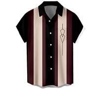 Camicia da bowling vintage da uomo anni '50 retrò manica corta button down camicie, Marrone rossastro e nero, XX-Large