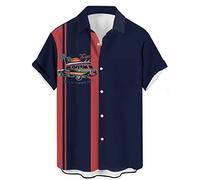 Camicia da bowling vintage da uomo anni '50 retrò manica corta button down camicie, Navy hawaiano, 3XL