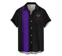 Camicia da bowling vintage da uomo anni '50 retrò manica corta button down camicie, Nero e viola., 3XL