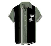 Camicia da bowling vintage da uomo anni '50 retrò manica corta button down camicie, Salvia Nero Cocco, XX-Large