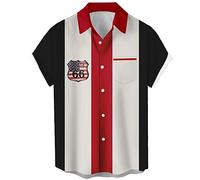 Camicia da bowling vintage da uomo anni '50 retrò manica corta button down camicie, Striscia patriottica, M