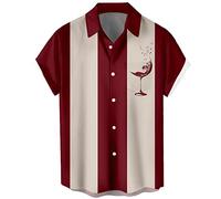 Camicia da bowling vintage da uomo anni '50 retrò manica corta button down camicie, vino, L