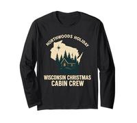 Camicia da Cabina Northwoods Wisconsin con Grafica della Foresta di Natale Maglia a Manica