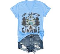 Camicia da campeggio da donna Life is Better by The Campfire, Life is Better by The Campfire, Blu Carolina (scollo a V), XXL