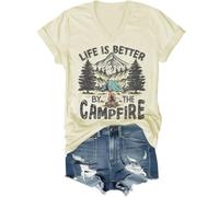 Camicia da campeggio da donna Life is Better by The Campfire, Life is Better by The Campfire, Giallo crema (scollo a V), M