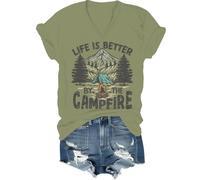Camicia da campeggio da donna Life is Better by The Campfire, Life is Better by The Campfire, Verde (v-collo), S