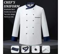 Camicia da chef a doppio petto con blocchi di colore per uomo, giacca da chef bianca, divisa da chef, giacca da chef per uomo L,M,S,XL,XXLGeometricoTessuto intrecciato