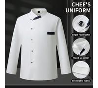Camicia da chef a maniche lunghe con tasche e bottoni, contrasto di colori, per uomo. Giacca da chef bianca con colletto per uomo. Divisa da chef bianca per uomo. L,M,S,XL,XXLTessuto intrecciato
