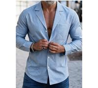 Camicia da completo casual da uomo GOLDREDY a righe verticali con colletto cubano, completamente abbottonata davanti, maniche lunghe, vestibilità ampia con tasche L,M,S,XL,XXLA strisceTessuto