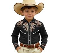 Camicia da cowboy, camicia da cowboy, a maniche lunghe, per Oktoberfest, per il tempo libero, con bottoni, camicia casual per ragazzi, Nero3., 10-11 Anni