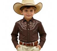 Camicia da Cowboy Occidentale per Ragazzi a Maniche Lunghe Ricamata con Bottoni a Pressione Top per Bambini Musica Country Costume Grigio Nero Blu Abbigliamento Casual Vestito da Festa B625
