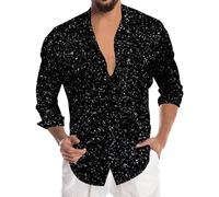 Camicia da discoteca, da uomo, a maniche lunghe, lucida, per il tempo libero, per feste, carnevale, discoteca, festival musicali, paillettes per 50s 60s 70s Cosplay