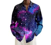 Camicia da discoteca da uomo, multicolore, vestibilità regolare, con risvolto largo, costume da discoteca per feste, comfort decenni stampati abiti tradizionali, #01-09, XL