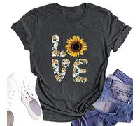 Camicia da donna 2026 Girocollo Maniche Corte, Maglietta Stampata Amore Casual Basic Bianco, grigio scuro, L