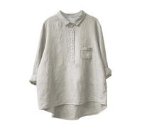 Camicia da donna 2026 in lino bohémien, con scollo a V a maniche corte, con bottoni, vestibilità larga, tunica casual elegante per le vacanze, leggera per i viaggi, Grigio, M