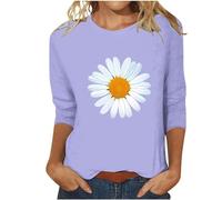 Camicia da donna a 3/4 manica estiva, top basic, camicetta casual, tunica, slim fit, T-shirt, stampa di girasoli, maniche lunghe, camicette classiche da donna, girocollo, bluse, maglietta, maglietta
