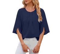 Camicia da donna a costine, solida, senza collo, a maniche lunghe, per il tempo libero, Blu marino, S