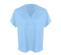 Camicia da Donna a Maniche Corte Casual con Women's 2026 Summer New Solid Color Cotton And Linen Loose Half Sleeved V Neck Short Sleeved Shirt Short Casual Girocollo Tropicale Tunica (Blue,M)