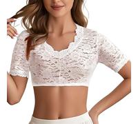 Camicia da donna a maniche corte Dirndl, camicetta da donna, colore bianco, elegante camicetta Dirndl in pizzo con scollo a V, camicetta tradizionale bavarese per Oktoberfest