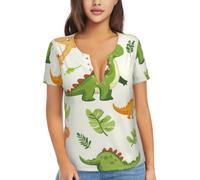 Camicia da donna a maniche corte in tessuto morbido per lo shopping e i | Il dinosauro del fumetto ha stampato il tessuto molle a maniche corte delle donne è adatto per lo shopping ed il viaggio
