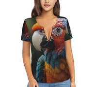 Camicia da donna a maniche corte in tessuto morbido per lo shopping e i | Il tessuto molle a maniche corte delle donne stampate pappagallo di colore solido è adatto a comperare ed a viaggiare
